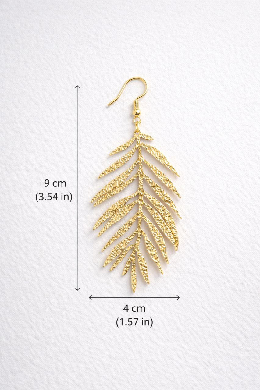 Gold Palm Leaf Jewelry Set | Statement Earrings & Necklace Set | Tropical Boho Gift for Women