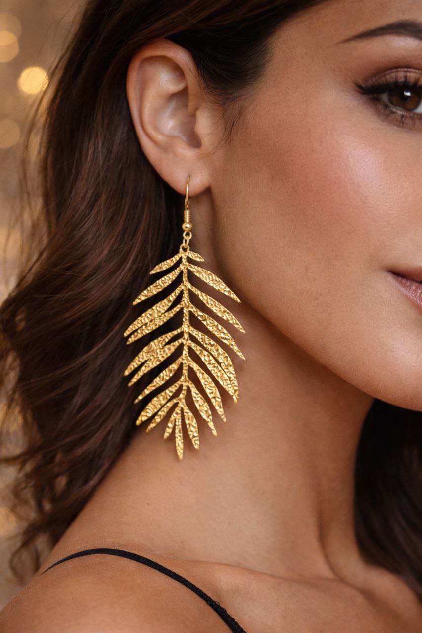 Gold Palm Leaf Earrings – Tropical Statement Earrings