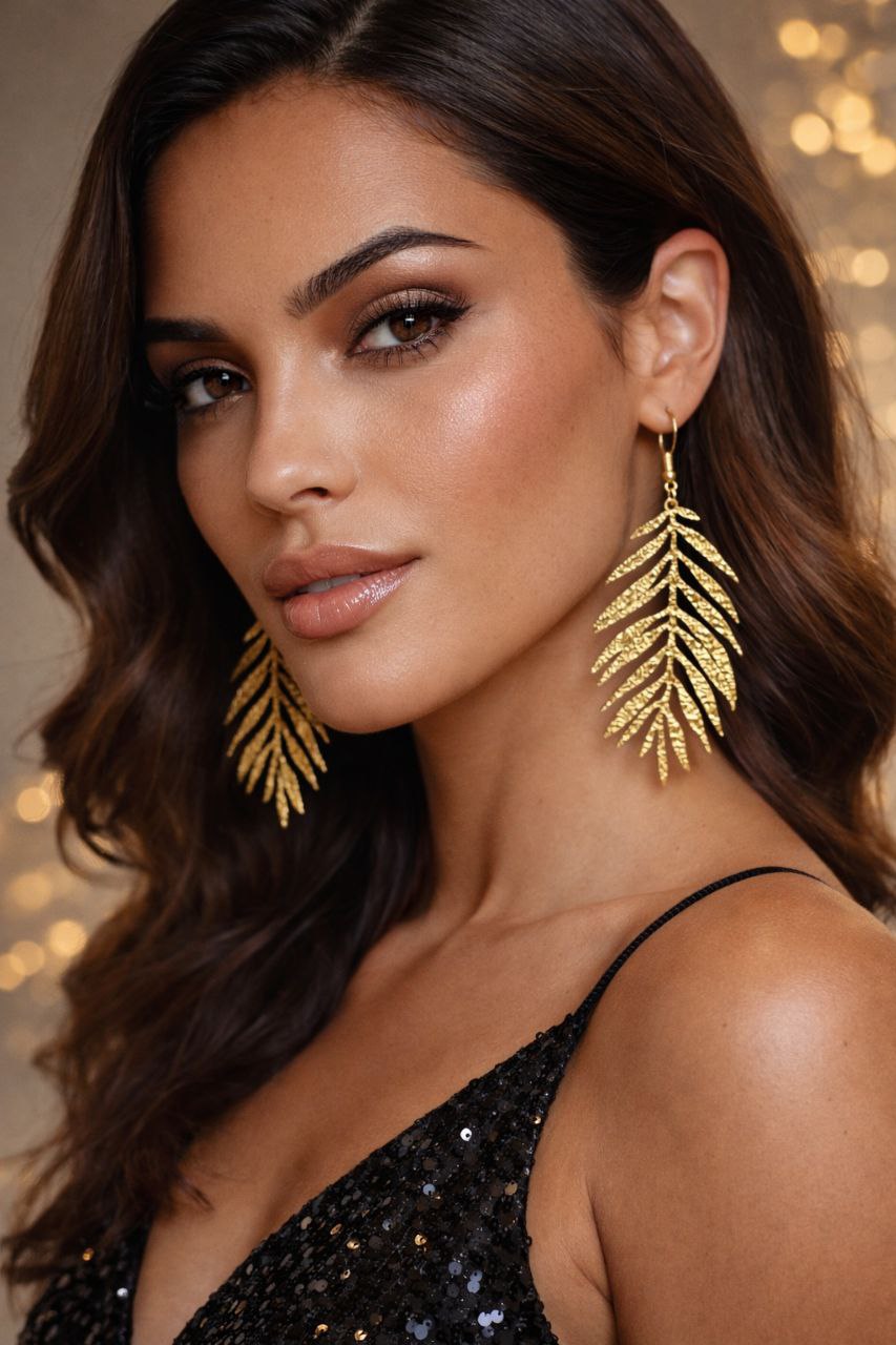 Gold Palm Leaf Earrings – Tropical Statement Earrings