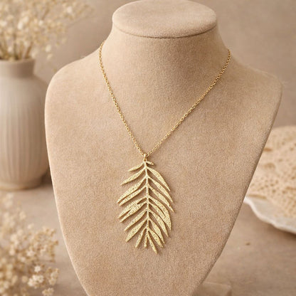 Gold Palm Leaf Jewelry Set | Statement Earrings & Necklace Set | Tropical Boho Gift for Women