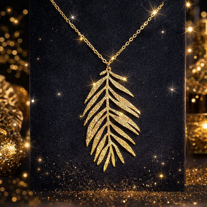 Gold Palm Leaf Jewelry Set | Statement Earrings & Necklace Set | Tropical Boho Gift for Women