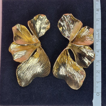 Gold Flower Statement Earrings – Large Botanical Drop Earrings