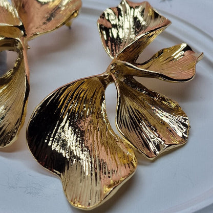 Gold Flower Statement Earrings – Large Botanical Drop Earrings