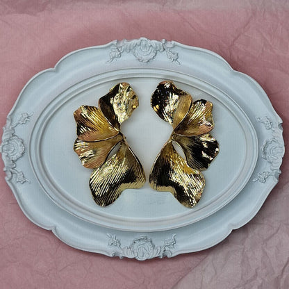 Gold Flower Statement Earrings – Large Botanical Drop Earrings