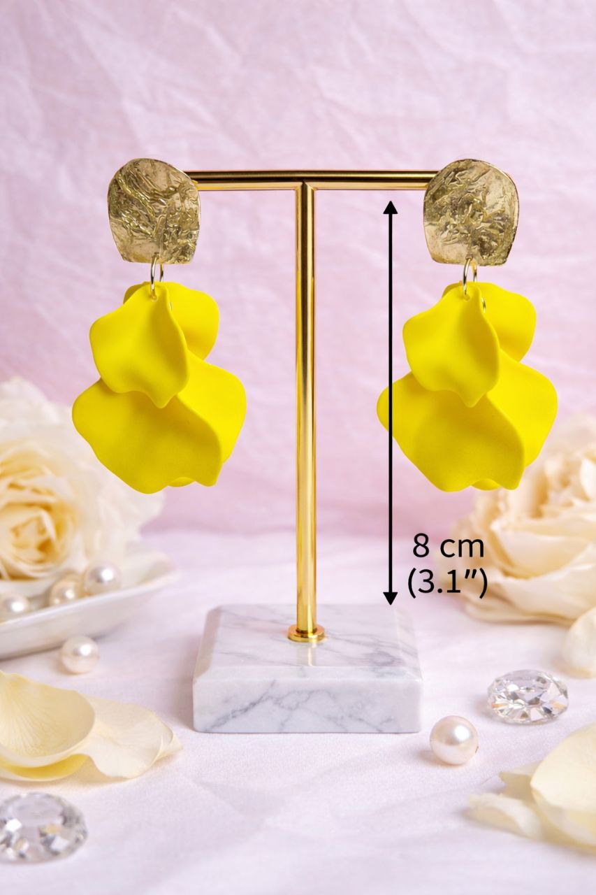 Yellow Statement Flower Earrings, Oversized Floral Earrings, Bold Gold Earrings, Summer Vacation Jewelry, Lightweight Earrings