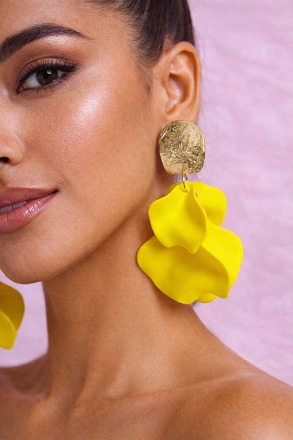 Yellow Statement Flower Earrings, Oversized Floral Earrings, Bold Gold Earrings, Summer Vacation Jewelry, Lightweight Earrings
