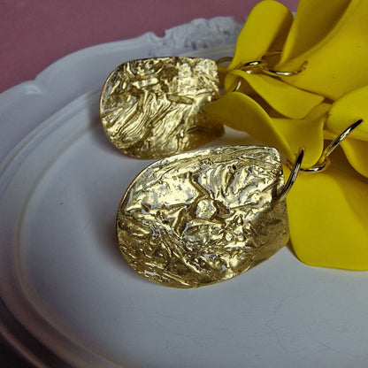 Yellow Statement Flower Earrings, Oversized Floral Earrings, Bold Gold Earrings, Summer Vacation Jewelry, Lightweight Earrings