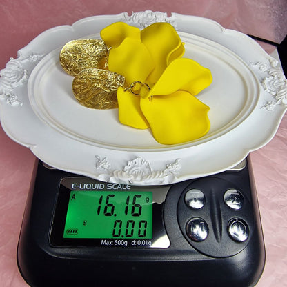 Yellow Statement Flower Earrings, Oversized Floral Earrings, Bold Gold Earrings, Summer Vacation Jewelry, Lightweight Earrings