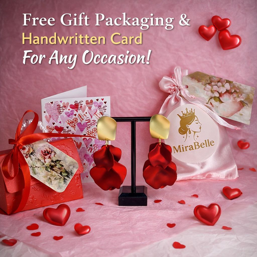 Red Statement Flower Earrings – Bold Gold & Satin Drop Earrings