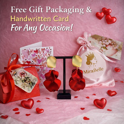 Red Statement Flower Earrings – Bold Gold & Satin Drop Earrings