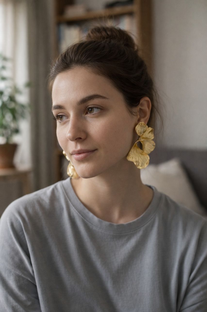 Gold Flower Statement Earrings – Large Botanical Drop Earrings