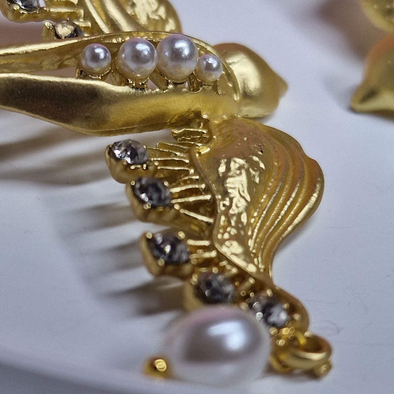 Gold Swallow Statement Earrings – Bridal Wedding Jewelry, Pearl Drop, Luxury Gift for Her