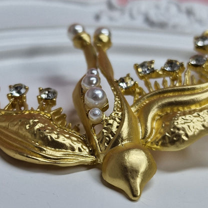Gold Swallow Statement Earrings – Bridal Wedding Jewelry, Pearl Drop, Luxury Gift for Her