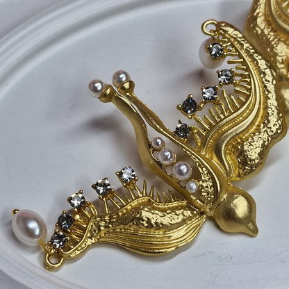 Golden Bird Statement Earrings – Luxury Pearl & Crystal Drop Earrings for Wedding Guest Looks