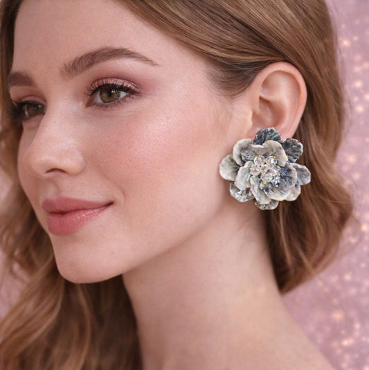 Oversized Floral Statement Earrings Silver Flower Romantic Jewelry
