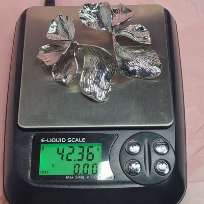 Oversized Silver Floral Statement Earrings – Sculptural Metal Flower Earrings, Bold Fashion Jewelry, Designer Style Earrings