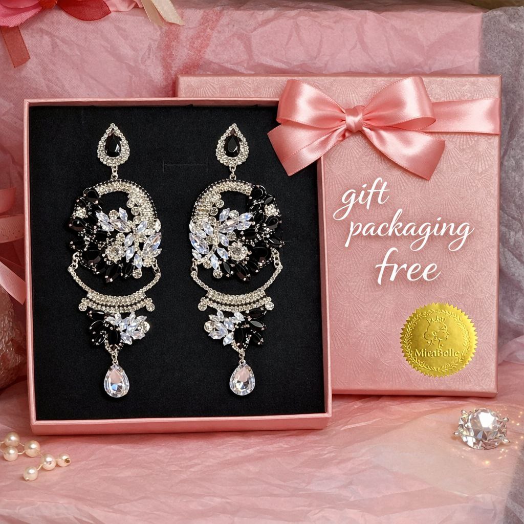 Black Crystal Statement Earrings | Luxury Rhinestone Chandelier Earrings