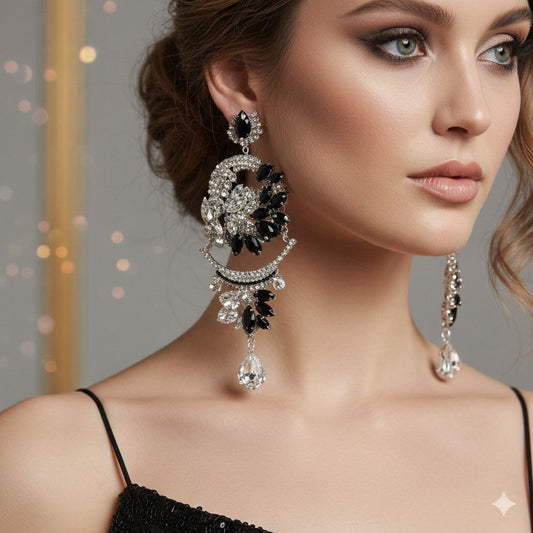 Black Crystal Statement Earrings | Luxury Rhinestone Chandelier Earrings