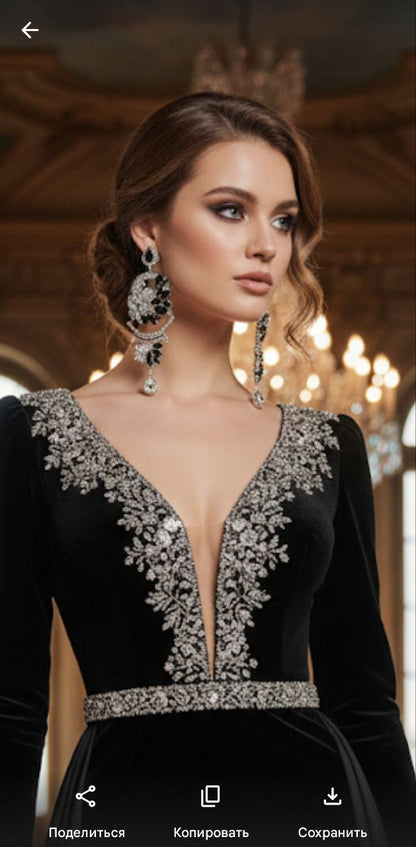 Black Crystal Statement Earrings | Luxury Rhinestone Chandelier Earrings