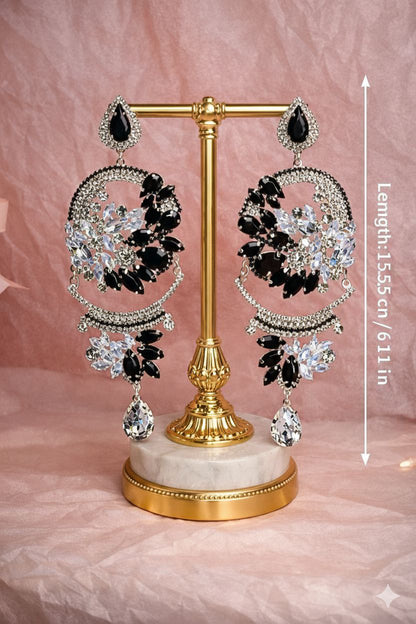 Black Crystal Statement Earrings | Luxury Rhinestone Chandelier Earrings