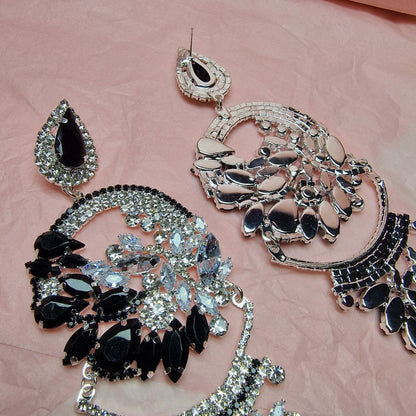 Black Crystal Statement Earrings | Luxury Rhinestone Chandelier Earrings
