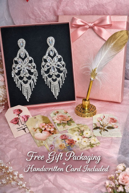 Crystal Chandelier Statement Earrings | Bridal Rhinestone Tassel Earrings