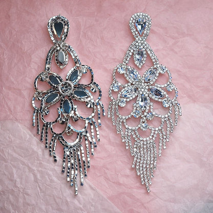 Crystal Chandelier Statement Earrings | Bridal Rhinestone Tassel Earrings