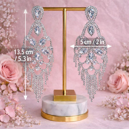 Crystal Chandelier Statement Earrings | Bridal Rhinestone Tassel Earrings