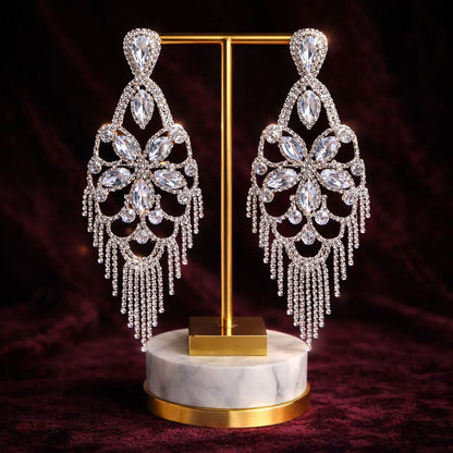 Crystal Chandelier Statement Earrings | Bridal Rhinestone Tassel Earrings