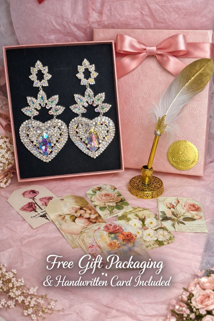 Crystal Heart Statement Earrings | AB Rhinestone Bridal Earrings