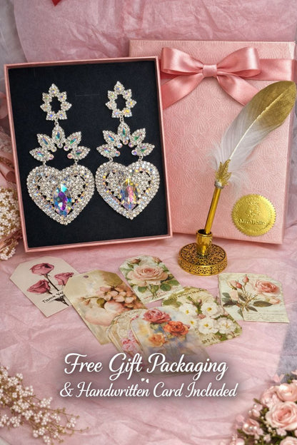Crystal Heart Statement Earrings | AB Rhinestone Bridal Earrings