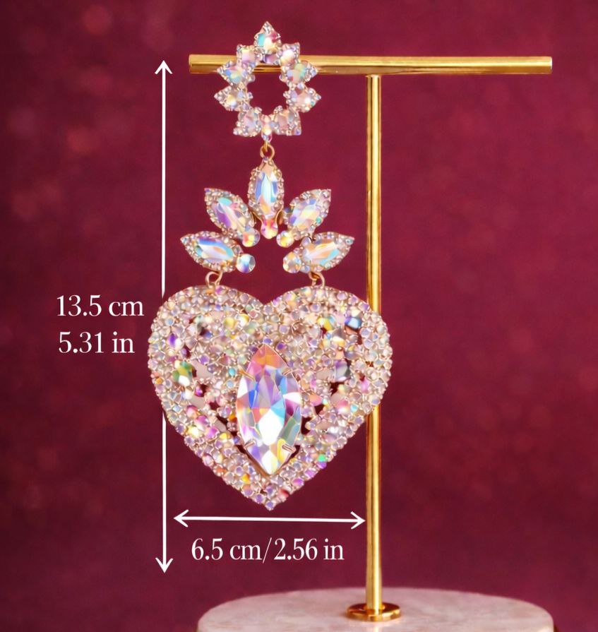 Crystal Heart Statement Earrings | AB Rhinestone Bridal Earrings