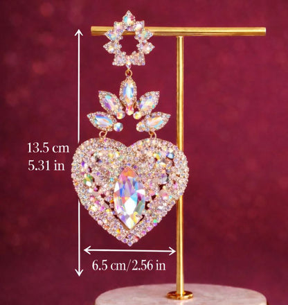 Crystal Heart Statement Earrings | AB Rhinestone Bridal Earrings