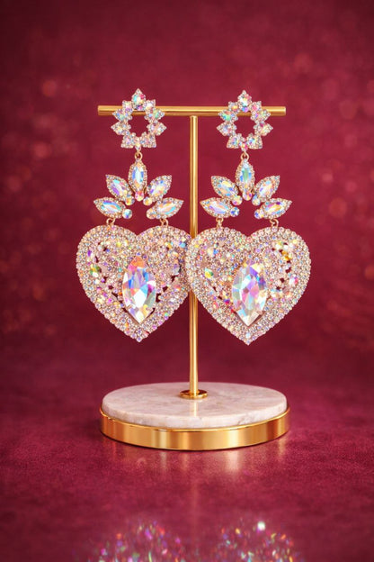 Crystal Heart Statement Earrings | AB Rhinestone Bridal Earrings