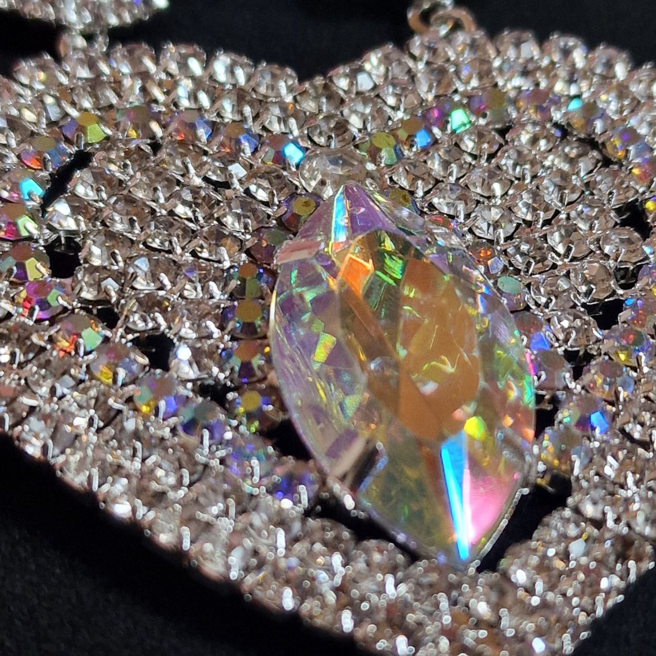 Crystal Heart Statement Earrings | AB Rhinestone Bridal Earrings