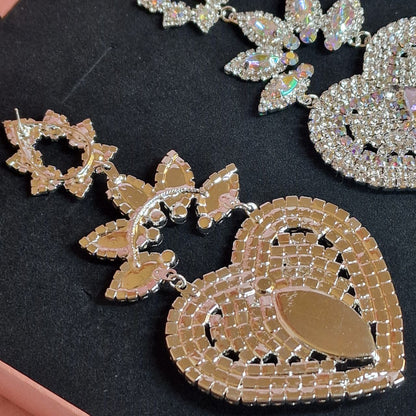 Crystal Heart Statement Earrings | AB Rhinestone Bridal Earrings