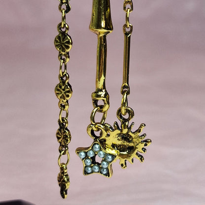 Gold Sun & Moon Statement Earrings – Celestial Asymmetrical Star Drop Earrings