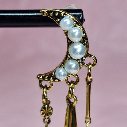 Gold Sun & Moon Statement Earrings – Celestial Asymmetrical Star Drop Earrings