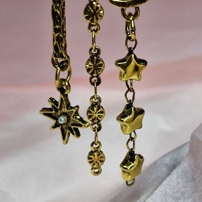 Gold Sun & Moon Statement Earrings – Celestial Asymmetrical Star Drop Earrings