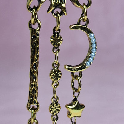 Gold Sun & Moon Statement Earrings – Celestial Asymmetrical Star Drop Earrings