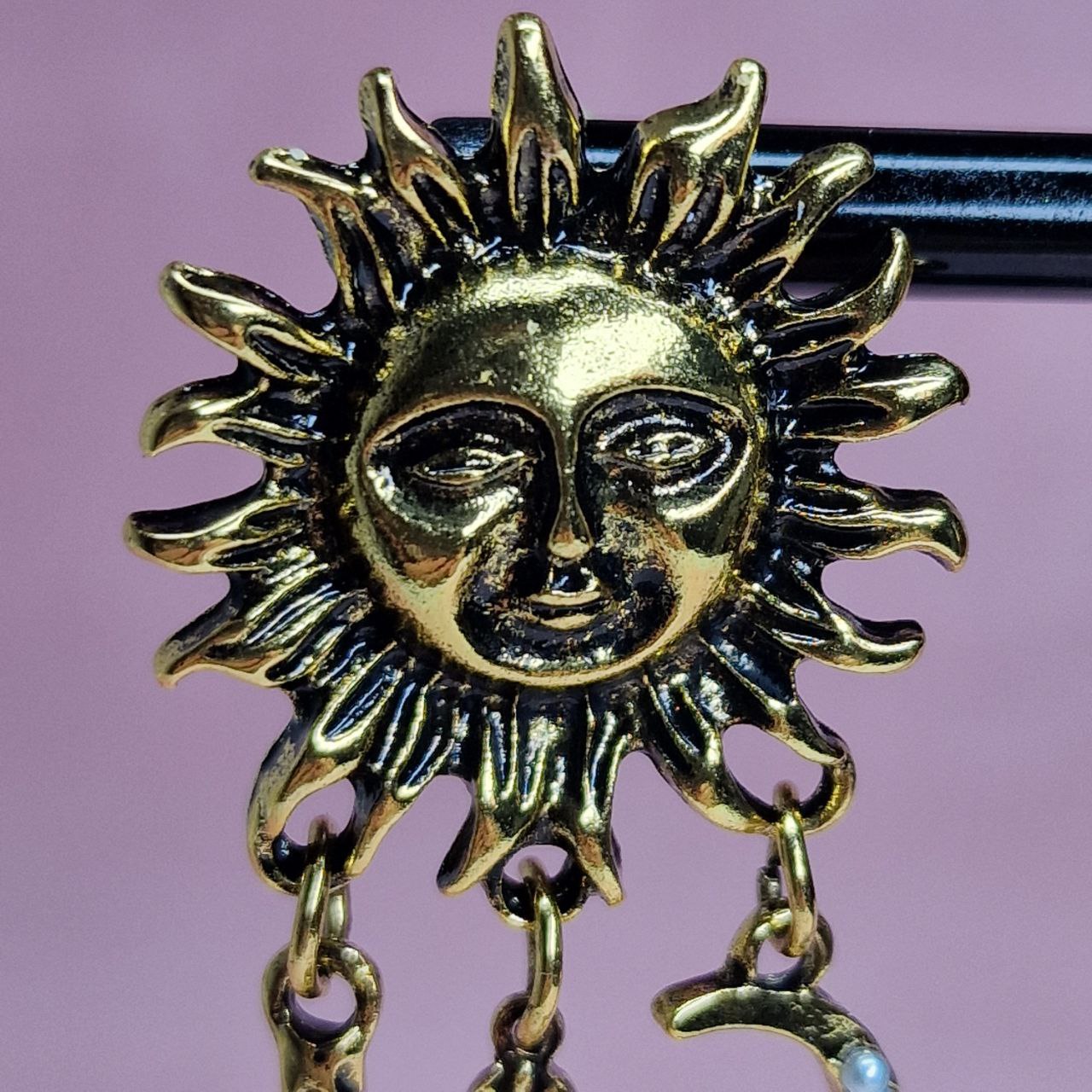 Gold Sun & Moon Statement Earrings – Celestial Asymmetrical Star Drop Earrings