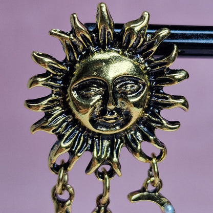 Gold Sun & Moon Statement Earrings – Celestial Asymmetrical Star Drop Earrings