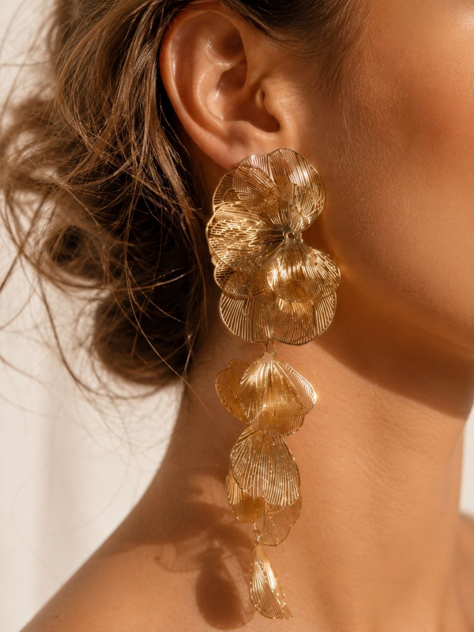 Golden Orchid Statement Earrings – Oversized Floral Gold Earrings