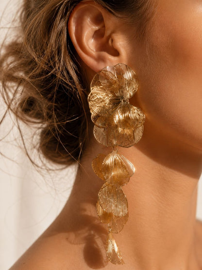 Golden Orchid Statement Earrings – Oversized Floral Gold Earrings