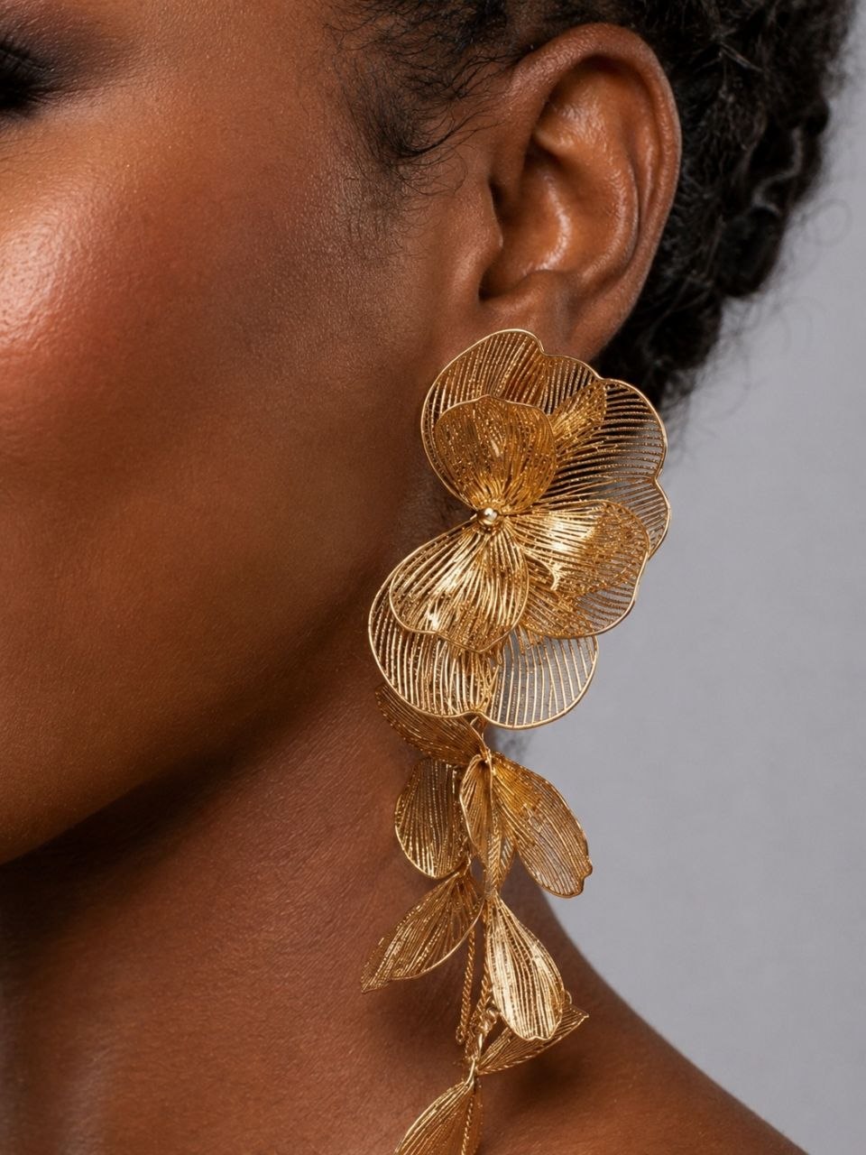 Golden Orchid Statement Earrings – Oversized Floral Gold Earrings