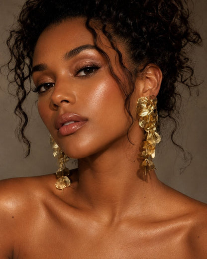 Golden Orchid Statement Earrings – Oversized Floral Gold Earrings