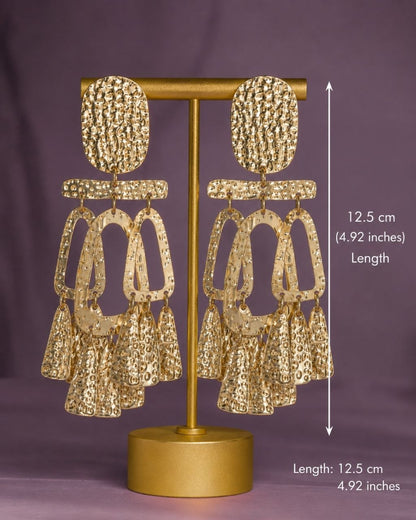Gold Tribal Statement Earrings, Oversized Hammered Earrings, Boho Luxe Dangle Earrings, Resort Glam Jewelry