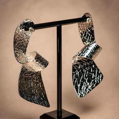 Silver Textured Statement Earrings – Sculptural Drop Earrings