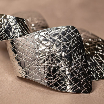 Silver Textured Statement Earrings – Sculptural Drop Earrings