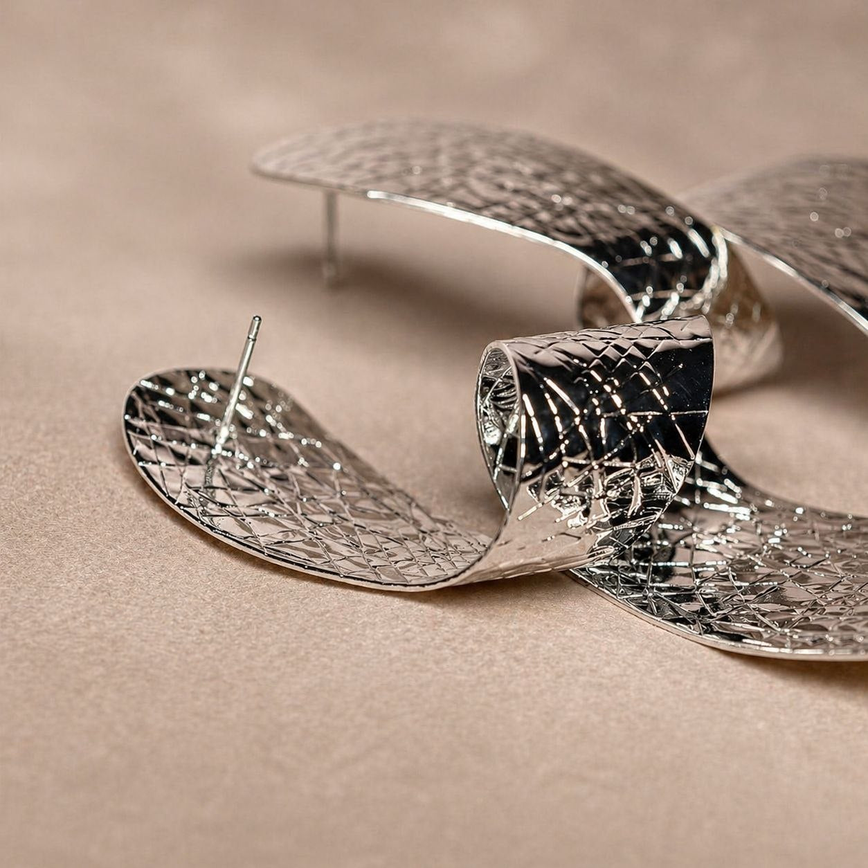 Silver Textured Statement Earrings – Sculptural Drop Earrings